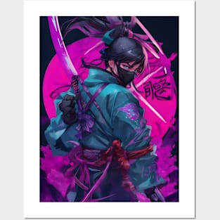 Cool neon samurai Posters and Art